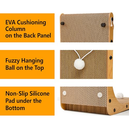 Value 2-Pack 23.6 Inch L-Shaped Cardboard Cat Scratcher, Dual Use (Vert/Horiz) Scratch Pad with Toy Balls, Wall-Mountable Furniture Protector Cat Scratchers for Indoor Cats