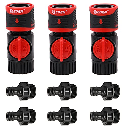 Eden 93218 Premium Garden Hose Quick Connect Kit | 9-Piece / 3-Pair Snap & Lock Fittings and Adapters with Water Stop, Flow Control, Secure Twist-Lock Design