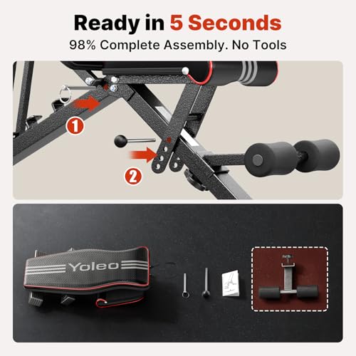 YOLEO Adjustable Weight Bench for Home Gym, ASTM-Certified 827LBS, 98% Pre-Assembled, Foldable Gym Bench with 84 Positions Incline Decline Flat, Wider Seat