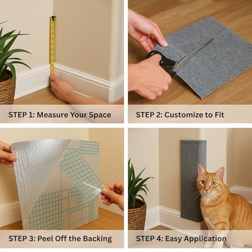Cat Scratch Mat (3 Pack), 23.6’’ x 11.8’’ Cat Wall Corner Scratcher, Versatile Self-Adhesive Replacement Easy Use for Cat Trees Wall Furniture, Scratching Posts, and Couch Protection (Beige)