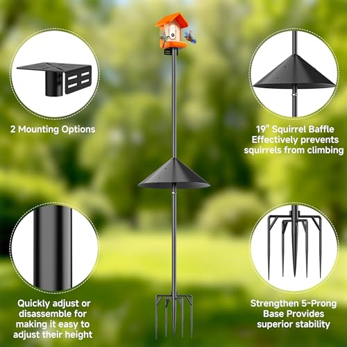 79" Smart Bird Feeder Pole Stand with 19" Proof Squirrel Baffle - Dia 1 Inch Bird House Pole for Camera Birdfeeder, Feeding Station for Outdoors Heavy Duty, Compatible Post Mount
