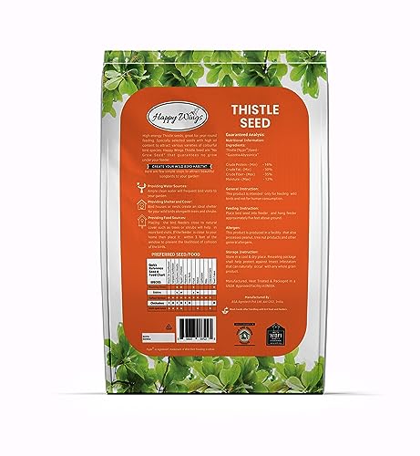 Happy Wings Nyjer Thistle Seeds for Wild Birds 15 lbs No Grow Premium Bird Seed Attracts Finches, Goldfinches, Ideal for Year-Round Feeding High in Protein and Energy.