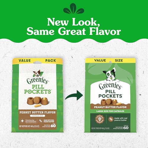 Greenies Pill Pockets for Dogs Large Size, Dog Treat Pouch for Capsule Medication, Peanut Butter Flavor, 15.8 oz. Pouch