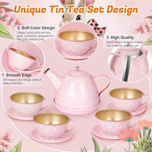iAOVUEBY Tea Party Set for Little Girls, 49PCS Princess Tea Time Toys Including Tea Set Dessert Carrying Case, Kids Kitchen Pretend Playset, Tea Set for Girls Birthday Toddler Age 3-8, Pink