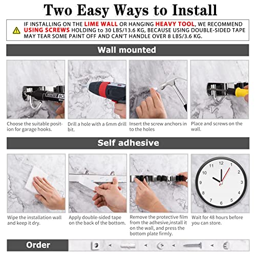 AceMining 5 Racks and 4 Hooks Mop and Broom Holder Wall Mount, Broom Organizer Storage Tool Racks Stainless Steel Heavy Duty Hooks Self Adhesive Solid Non-slip for Home Kitchen Garden Laundry Garage