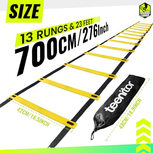 Teenitor Agility Ladder Speed Ladder Training Ladder for Soccer, Speed, Football Fitness Feet Training Carry Bag Agility Training Equipment 13 rungs, 23 feet