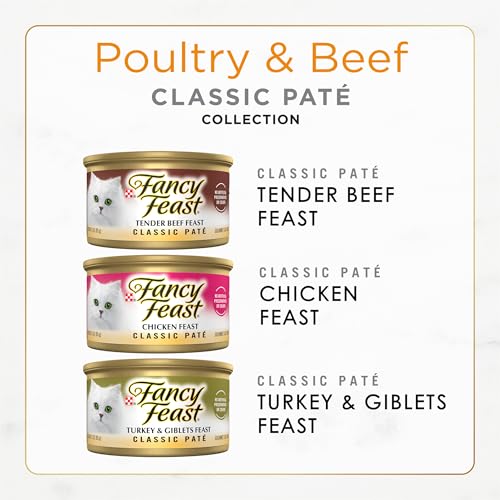 Fancy Feast Poultry and Beef Feast Classic Pate Collection Grain Free Wet Cat Food Variety Pack - (Pack of 30) 3 oz. Cans