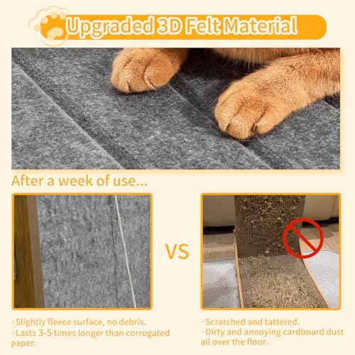 Cat Scratch Pad Felt Cat Scratcher for Indoor Cats Scratching Board Scratchers for Large Cat Scratch Furniture Protector with Ball Kitten Toys L Shape 26.8 Inch Grey