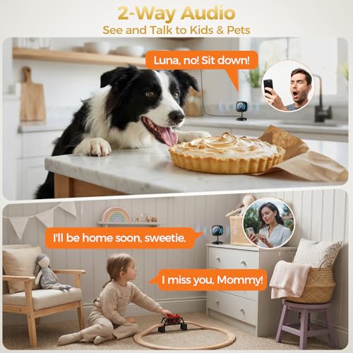 ZEEPORTE 2K Indoor Cameras for Home Security - Baby Monitor and Dog Pet Camera with Motion Detection, 2-Way Audio, Night Vision, Siren, Wired Security Camera - Compatible with Alexa