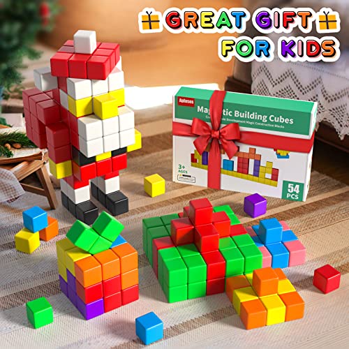 Apluses 54 PCS Magnetic Blocks, Magnetic Building Blocks for Toddlers 3+, Montessori Toys, Magnet Cubes, Preschool STEM Educational Sensory Magnet Toys for Kids Ages 3-5 Year Old Boys and Girls