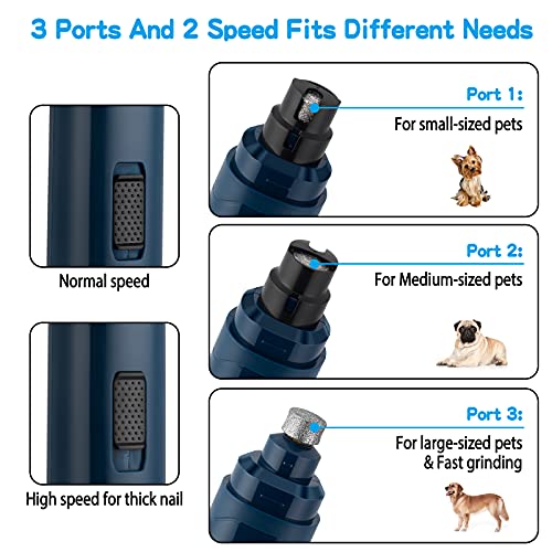 Casfuy Dog Nail Grinder Upgraded - Professional 2-Speed Whisper-Quiet Electric Pet Nail Trimmer Painless Paws Grooming & Smoothing for Small Medium Large Dogs & Cats (Dark Blue)