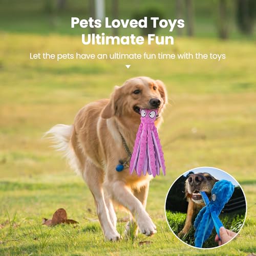 HGB Squeaky Dog Toys - Octopus No Stuffing Crinkle Plush Large Dog Toys to Keep Them Busy, Interactive Puppy Teething Chewing Pet Supplies for Chewer, Small, Medium, Large Breeds, 2 Pack