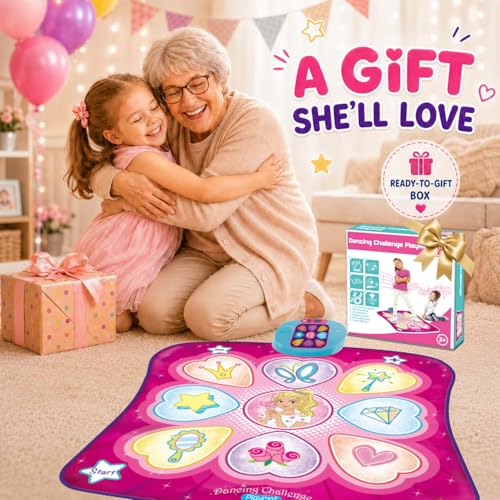 SUNLIN Dance Mat - Rhythm Step Play Mat - Dance Game Toy Pad with LED Lights, Gift for Kids Girls 3-8, Adjustable Volume, Built-in Music, 3 Challenge Levels