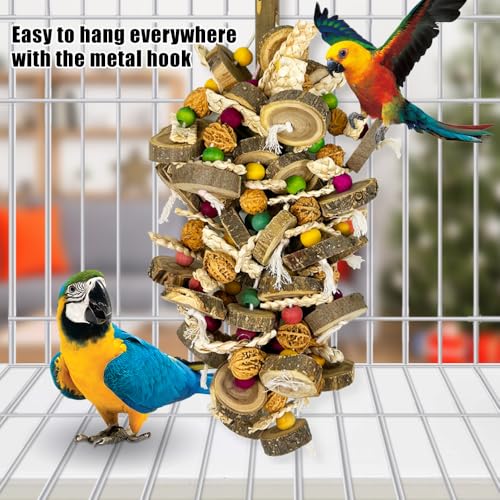 Extra Large Bird Parrot Toys- 21.7 inch Multicolored Natural Wooden Walnut Parrot Chewing Toy Suggested for Macaws cokatoos, African Grey and a Variety of  Parrots. (Large Size)