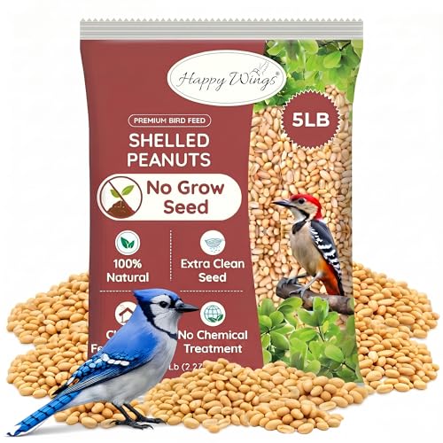 Happy Wings Shelled Peanuts Seeds Wild Bird Food - 5 Pounds I No Grow Seed I Bird Seed for Wild Birds