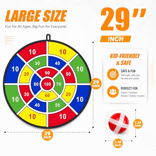 BooTaa 29" Large Dart Board for Kids, Kids Dart Board with Sticky Balls, Boys Toys, Indoor/Sport Outdoor Fun Party Play Game Toys, Birthday Gifts for 3 4 5 6 7 8 9 10 11 12 Year Old Boys Girls