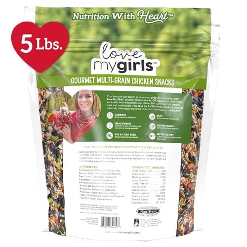 Love My Girls: Chicken Snacks - Veggies & Worms - 5lb Bag - Global Harvest, Gourmet Multi-Grain Treats, Corn-Free, Nutritious & Protein Rich Mealworms