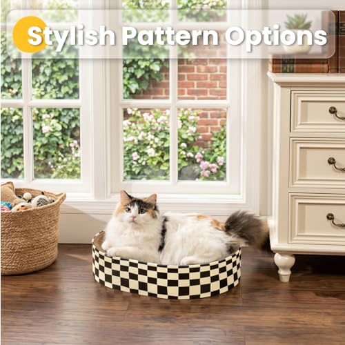 Conlun Cat Scratcher Cardboard,2 in 1 Oval Cat Scratch Pad Bowl for Indoor Kitty Grinding Claw,Round Kittens Scratching Board Corrugated Lounge Pet Beds&Furniture Protector for Sofas