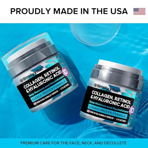 Anti-Aging Face Moisturizer with Retinol, Collagen & Hyaluronic Acid - Made in USA - Moisturizer Face Cream for Women & Men - Firming & Hydrating Neck Cream - Day & Night Skin Care - 1.7 fl oz