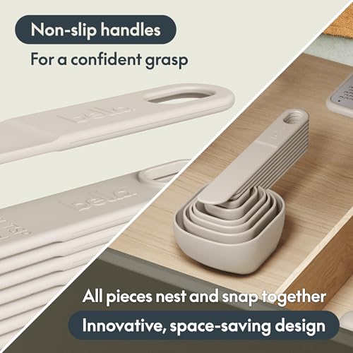 bella 9-Piece Nested Measuring Cups & Spoons Set, Stackable, 4 Cups, 4 spoons, 1 Leveler, Non-slip handles, Kitchen Cooking Baking Measuring Set, BPA Free, Dishwasher Safe, Oatmilk