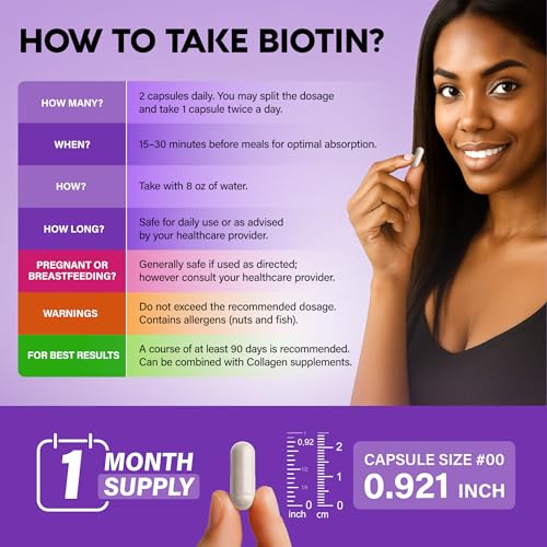 Biotin | Collagen | Hyaluronic Acid | Keratin - Support Normal Hair Growth Cycle, Skin & Nails - Clinically Tested - 25000mcg Vitamins B1, B2, B3, B6 & B7 - for Women & Men - Made in USA | 60 Capsules
