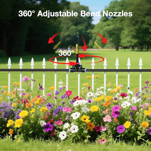 MIXC 100Ft 1/4" Drip Irrigation System,2026-Upgrade Garden Irrigation Kit with 16pcs Adjustable Copper Nozzles,Atomizing Watering System for Outdoor Plants,Raised Bed,Yard,Potted Plant,Lawn