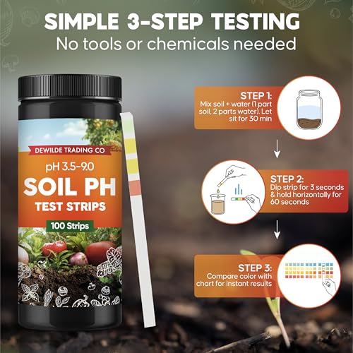 Soil pH Paper Test Kit – 100 Tester Strips (3.5-9 Range) – Use for Testing Garden Home Lawn Grass Vegetable Gardening Dirt Yard Compost Outdoor and Indoor Plants