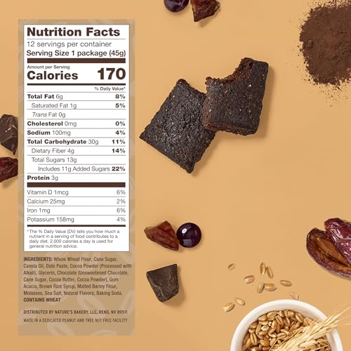 Nature’s Bakery Double Chocolate Brownie Bars, Whole Grains, Dates, and Cocoa, Plant Based, Dairy-Free, Snack Bar, Box of 12 twin packs