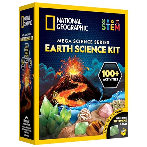 National Geographic Earth Science Kit – 100+ Science Experiments & Activities for Kids, Crystal Growing, Volcano Science Kit, Rock Collection, STEM Project Toy for Boys & Girls ( Exclusive)