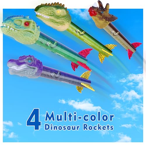 Gizzjoy Dinosaur Toy Rocket Launcher for Kids - Launch Up to 100 Ft, 4 Rockets, Outdoor Outside Toys for Kids, Dinosaur Toys, Birthday Gifts for 3 4 5 6 7 8-12 Year Old Boys Girls