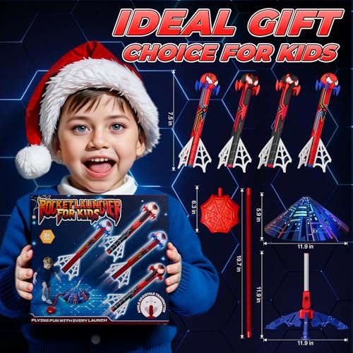 Spider Rocket Launcher for Kids, 4 Rockets with Web Air Pump, Stomping Launch Toys, Outdoor Spider Toys Gifts for 3-10 Year Old Boys & Girls