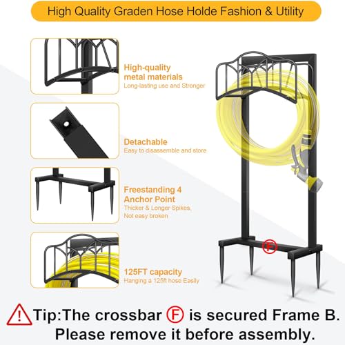 Garden Hose Holder -Upgraded Hose Holder Holds 100-feet Hose,Freestanding Heavy Duty Hose Hanger,Sturdy Hose Stand for Lawn & Yard,Black