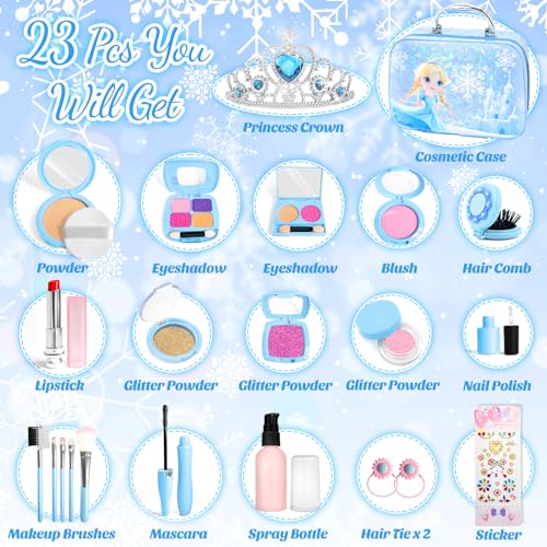 INNOCHEER Pretend Makeup for Toddlers, Toy Play Makeup Set for Kids 3-5, Toddler Makeup Kit Pretend, Frozen Toys for Kids Fake Makeup, Gifts Toys for 3 4 5 6 7+ Year Old Girls (Not Real Makeup)