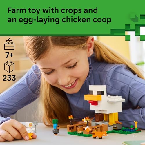 LEGO Minecraft Chicken Farm Building Toy for Kids - Video Game Playset & Figures for Boys & Girls, Ages 7+ - Gift for Birthdays - 21585