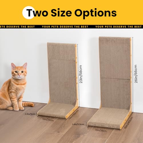 Conlun Cardboard Cat Scratcher, 23" L-Shaped Scratch Pad, Vertical Wall-Leaning Scratching Board to Protect Furniture for Indoor Cats,Wood Grain Large