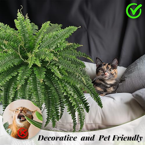 FOREST PRINCE 45" Fake Ferns, Realistic Large Artificial Bush Plants, 2 Artificial Boston Ferns with 59 Fronds for Outdoors Planter Indoor Home Garden Porch Decor