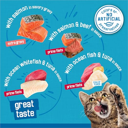 Purina Friskies Wet Cat Food Variety Pack Fish-A-Licious Extra Gravy,  Filets and Tasty Treasures - (Pack of 32) 5.5 oz. Cans