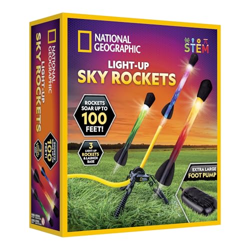 National Geographic Air Rocket Toy – Ultimate LED Rocket Launcher for Kids, Jump and Launch the Light Up, Air Powered, Foam Tipped Rockets up to 100 Feet