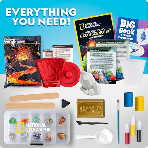 National Geographic Earth Science Kit – 100+ Science Experiments & Activities for Kids, Crystal Growing, Volcano Science Kit, Rock Collection, STEM Project Toy for Boys & Girls ( Exclusive)