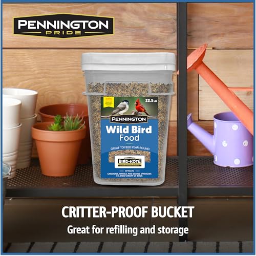 Pennington Wild Bird Food, Wild Bird Seed for Outside Feeders, Great to Feed Year-Round, 22.5-lb. Critter-Proof Bucket