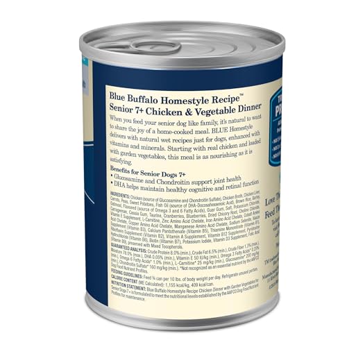 Blue Buffalo Homestyle Recipe Senior Wet Dog Food, Made with Natural Ingredients, Chicken Dinner with Garden Vegetables, 12.5-oz Cans (12 Count)