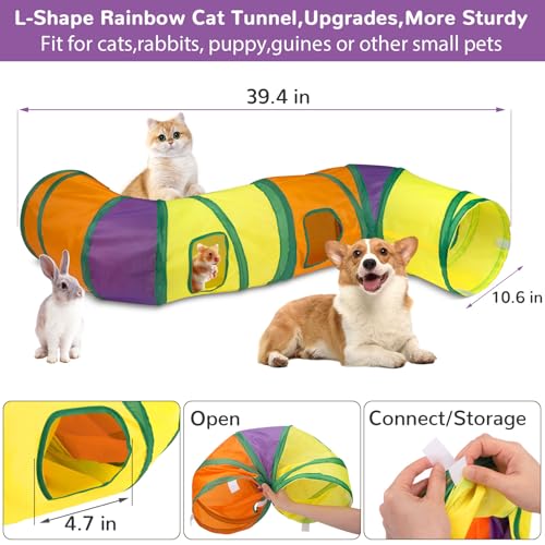 Retro Shaw Cat Toys Pack 33Pcs, Interactive Kitten Toys for Indoor Kittens Cats, Collapsible Kitty Play Tunnel Tent Feather Wand Balls Bell Springs Mouse Kitty Toys for All Breeds (2 Tunnel)
