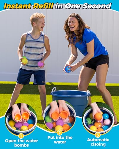 Tlitlimom 16Pcs Reusable Water Bomb Balloons, Pool Beach Toys for Kids ages 3-12, Summer Toy Water Toy for and Girls, Outdoor Activities Water Games Toys Self Sealing Water Splash Ball for Fun