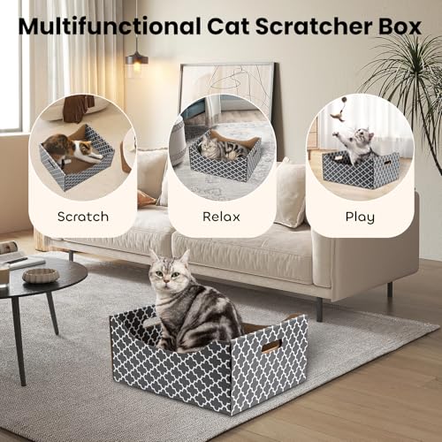 [Ultra-Large] Cardboard Cat Scratcher Box, Heavy Duty Cat Scratcher Bed with Double-Sided Scratch Pad, Sturdy and Refillable, Ideal for Scratching and Sleeping, Premium House for Indoor Cats