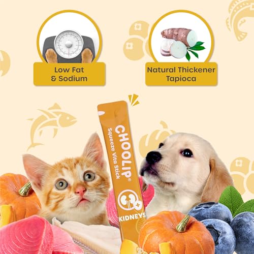 Choolip Squeeze Vita Stick Lickable Cat and Dog Treats, 49-Count Kidney Support Variety Pack, Tuna and Pollack with Pumpkin, Blueberry and Omega-3