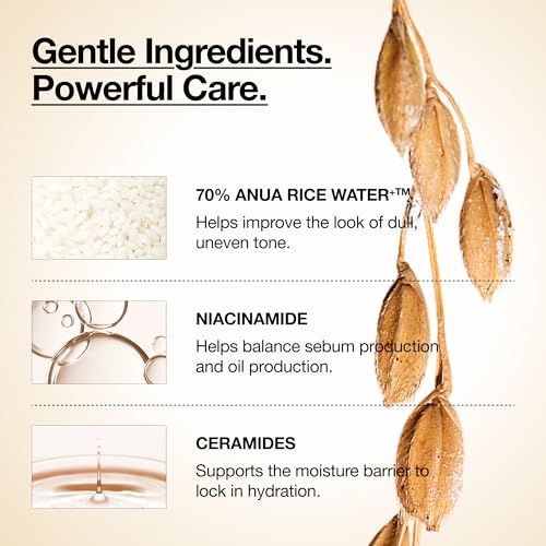 Anua Rice 70 Glow Milky Toner, Glass & Dewy Skin, Hydrating & Barrier Care, Rice Water, Niacinamide, Ceramides, All Skin Types, Fragrance-Free, Non Comedogenic, Korean Skincare, 8.45 fl.oz.