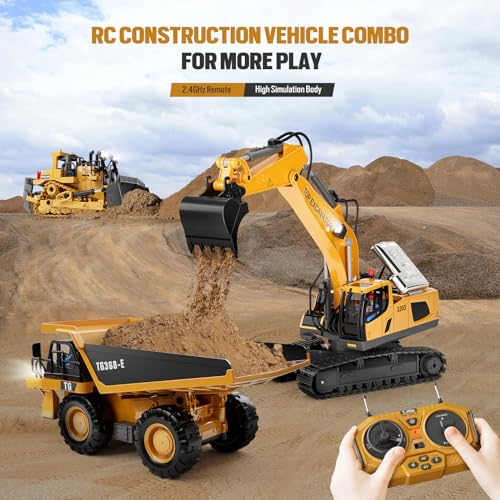 KIDMARKT Remote Control Excavator Toy for Boys | 11-Channel Metal Construction Truck with Lights, 2×1200mAh Batteries, 120-Min Playtime | RC Excavator Toys for Kids Ages 3-12, STEM Gift for Birthday