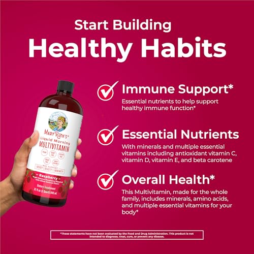 MARYRUTH'S Liquid Morning Multivitamin for Women, Men & Kids | Vitamin A C D E B6 B12 Biotin Zinc | Beauty | Vegan | Non-GMO | Gluten Free | 32 Servings
