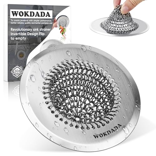 Revolutionary Kitchen Sink Drain Strainer/Patented Reversible Chain Mesh, Effortless Cleaning & Debris Catcher, Large Capacity, Anti-Clog, 304 Stainless Steel & Rust-Proof/Handmade