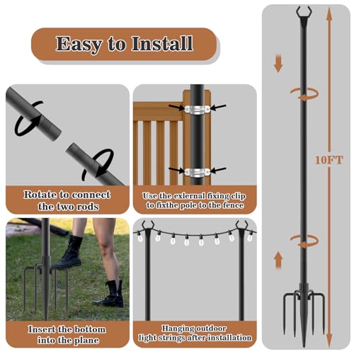 NUERPO 7 Pack String Light Poles,Metal Poles for Hanging Outdoor Light Strings,7 Pack 10 FT Light Poles Stand for Outside Garden,Patio,Wedding,Backyard,Deck,Party